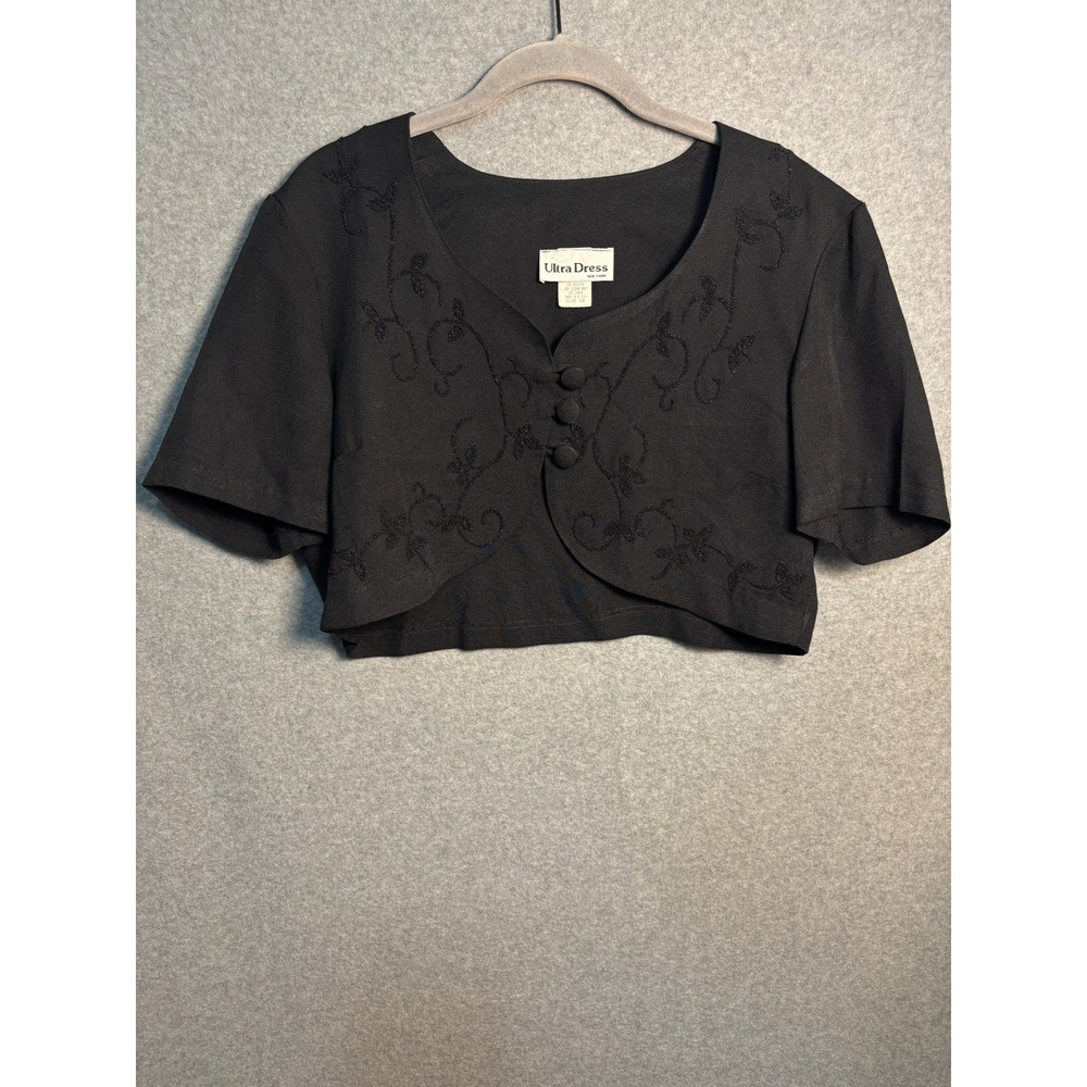 Vintage Ultra Dress Black Cropped‎ Bolero Jacket Embroidered Formal USA 10